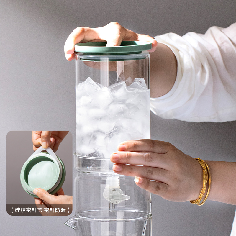 Coffee Tea Pot - Eiskaffee-Brühkanne aus Hochwertigem Borosilikatglas, Tropfbrüh-Teekanne im